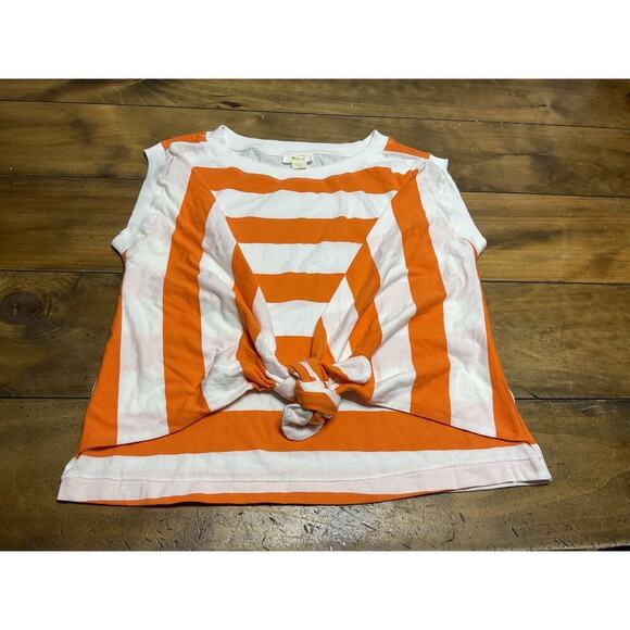 Anthropologie Maeve Tie Front Wrap Tee Size Small Orange and White Stripes - Picture 1 of 9